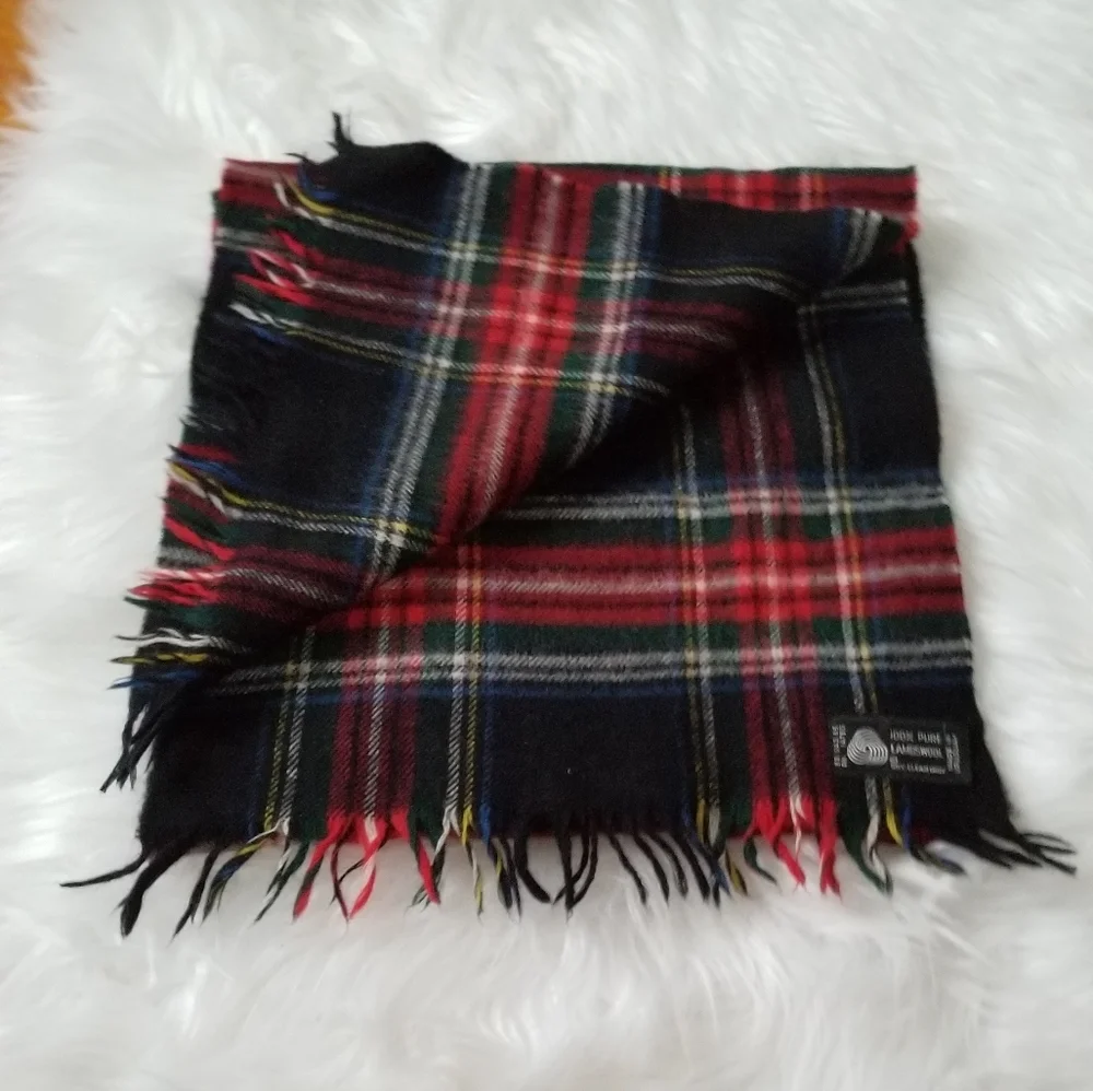 Mens Lambswool Red Black Tartan Plaid Scarf